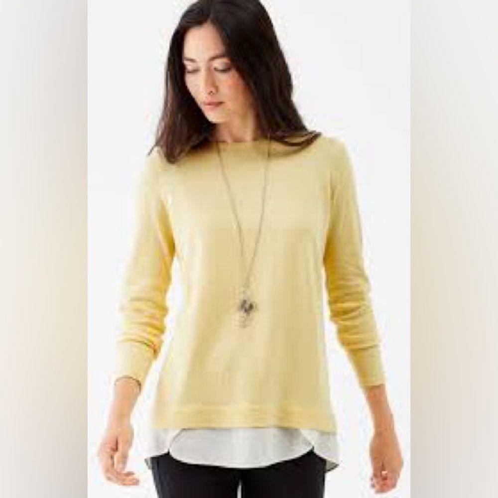 J. Jill Yellow Crew Neck Sweater Lightweight Knit Button Back Detail